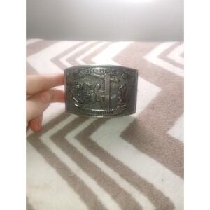 Wyoming Studio Art Works Telephone Industry‎ Belt Buckle Pewter Rectangular 70s